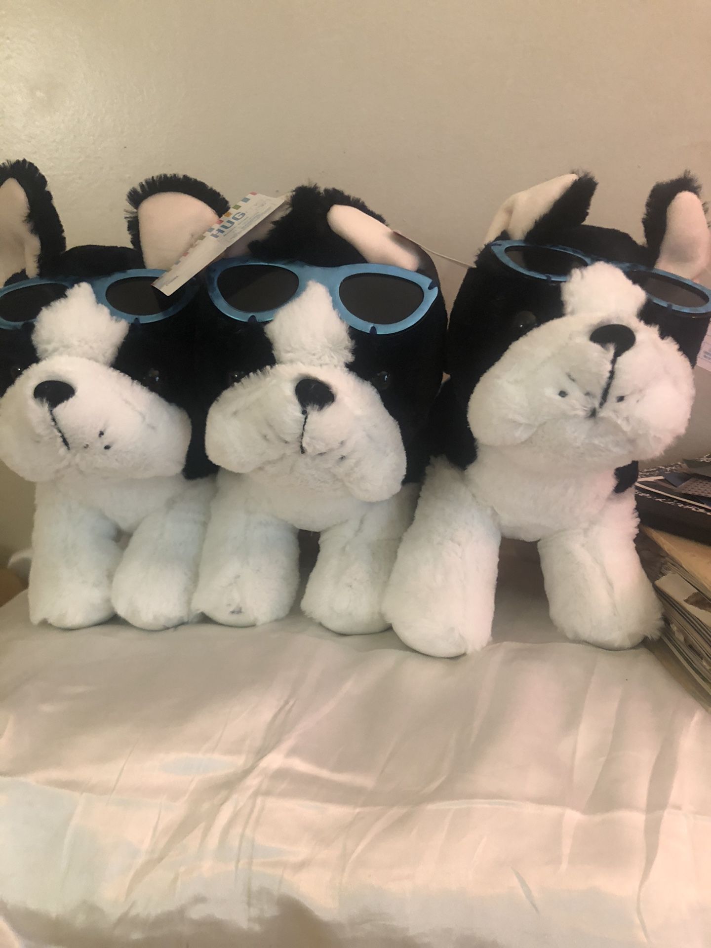 Three little French bull dog stuffed toys