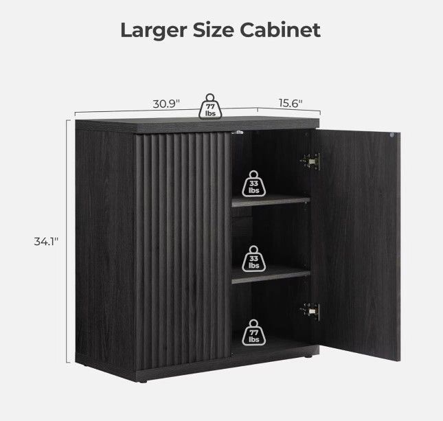 112A1CBKY0772 new assembled Buffet Cabinet with Storage Accent Sideboard Modern Credenza with Doors & Shelves Fluted Media Console Wood Mid Century Co