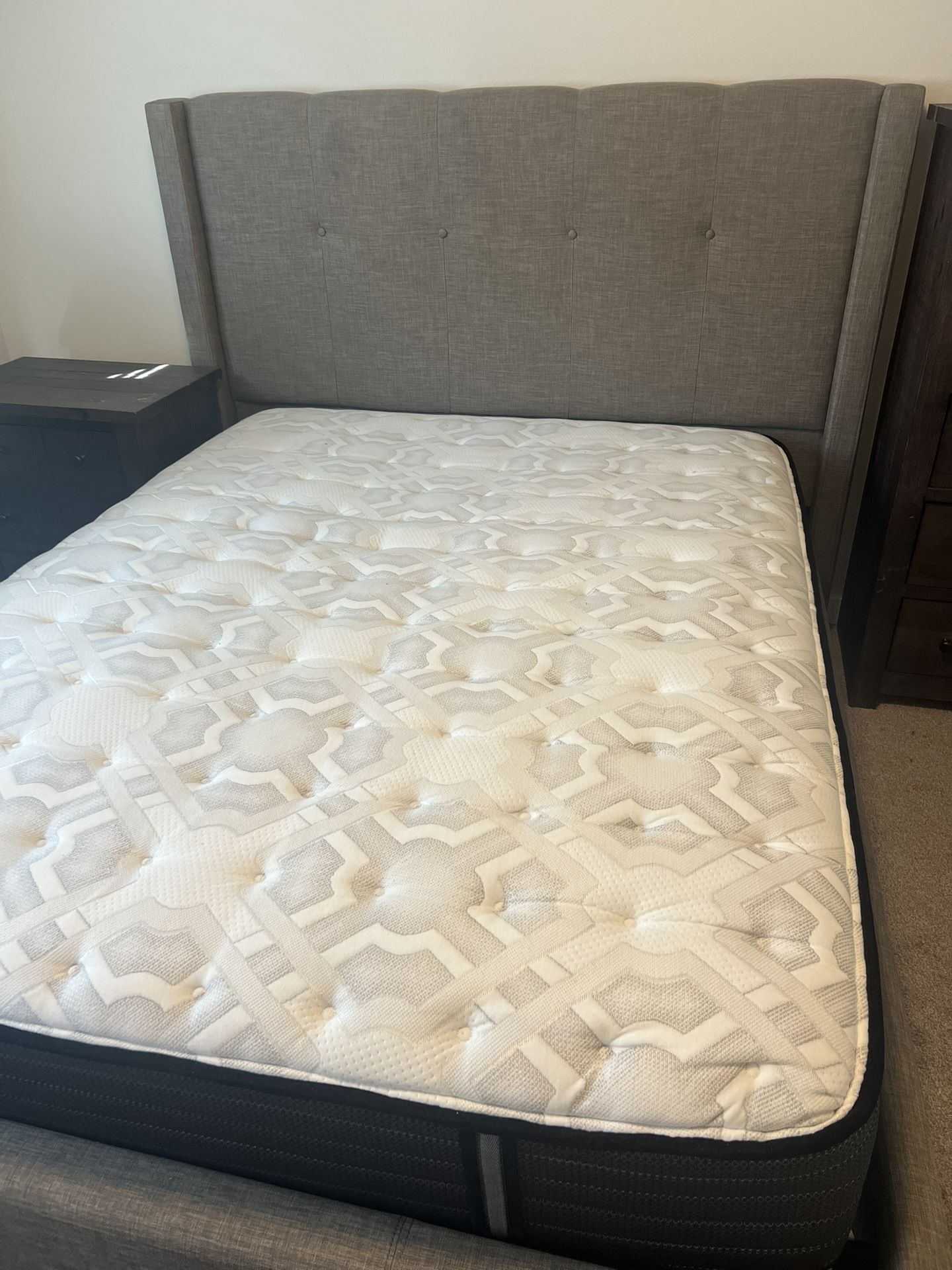 Queen Upholstered Bed Frame – Grey – Modern + Sturdy