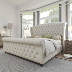 New King size upholstered cream bed frame