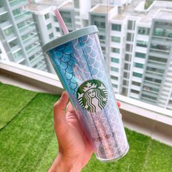 Authentic Starbucks Korea Siren Scales Shell Plastic Cup 24oz with SKU