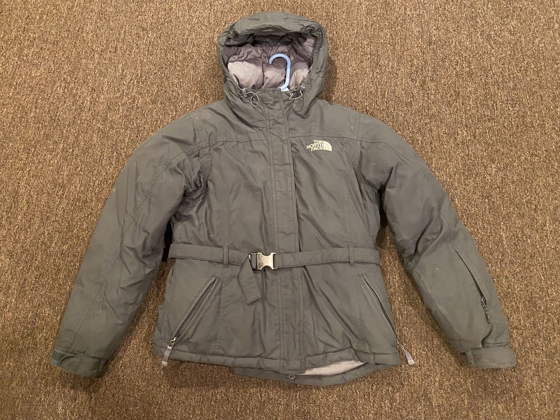 The North Face Down Belted Jacket Women's Size Medium Gray Parka Coat Hooded