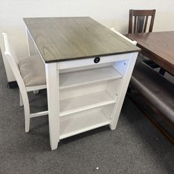 Dining Table With 2 Stools And Book Case With USB Ports 