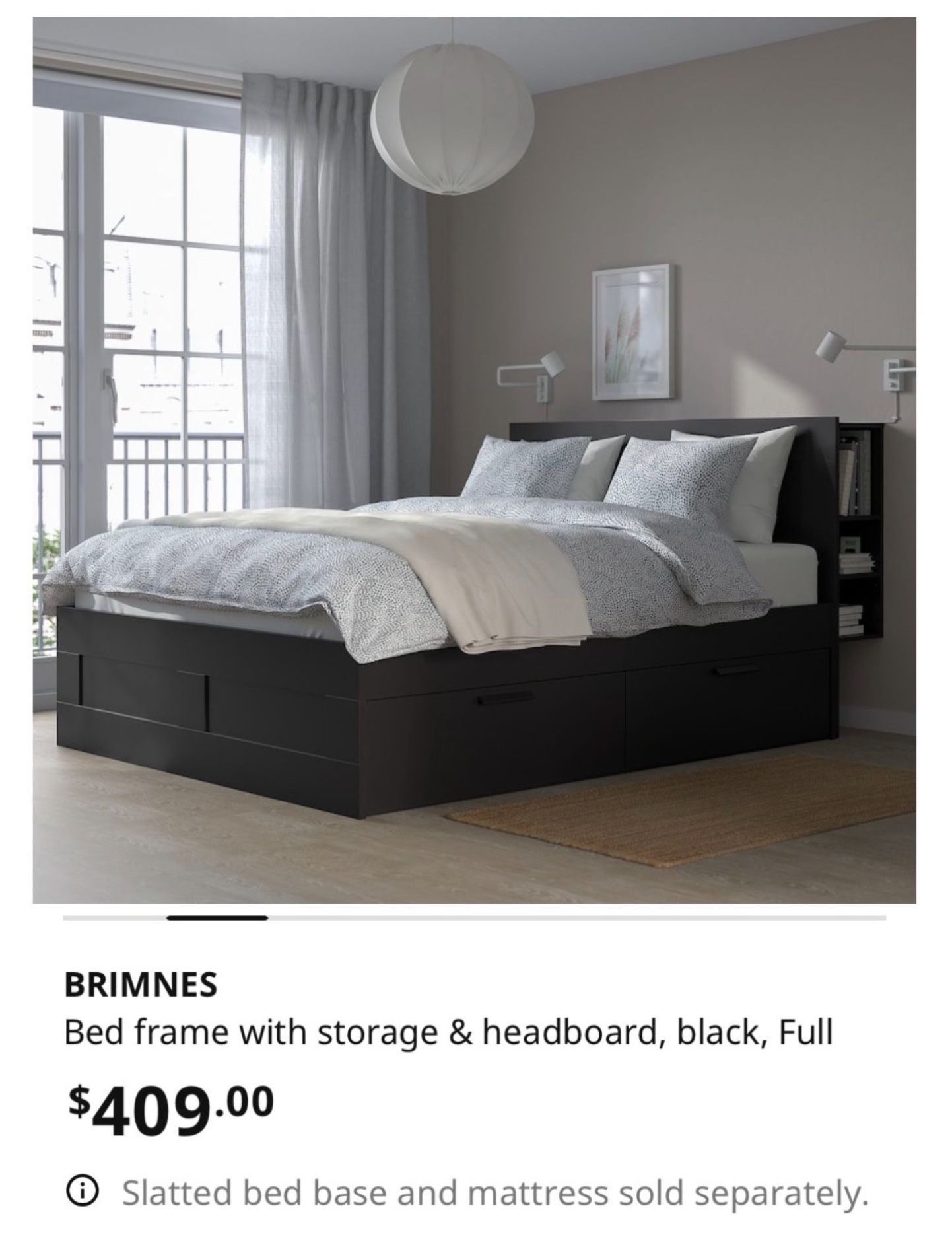 BRIMNES BED FRAME WITH STORAGE & HEADBOARD BLACK FULL WITH BASE