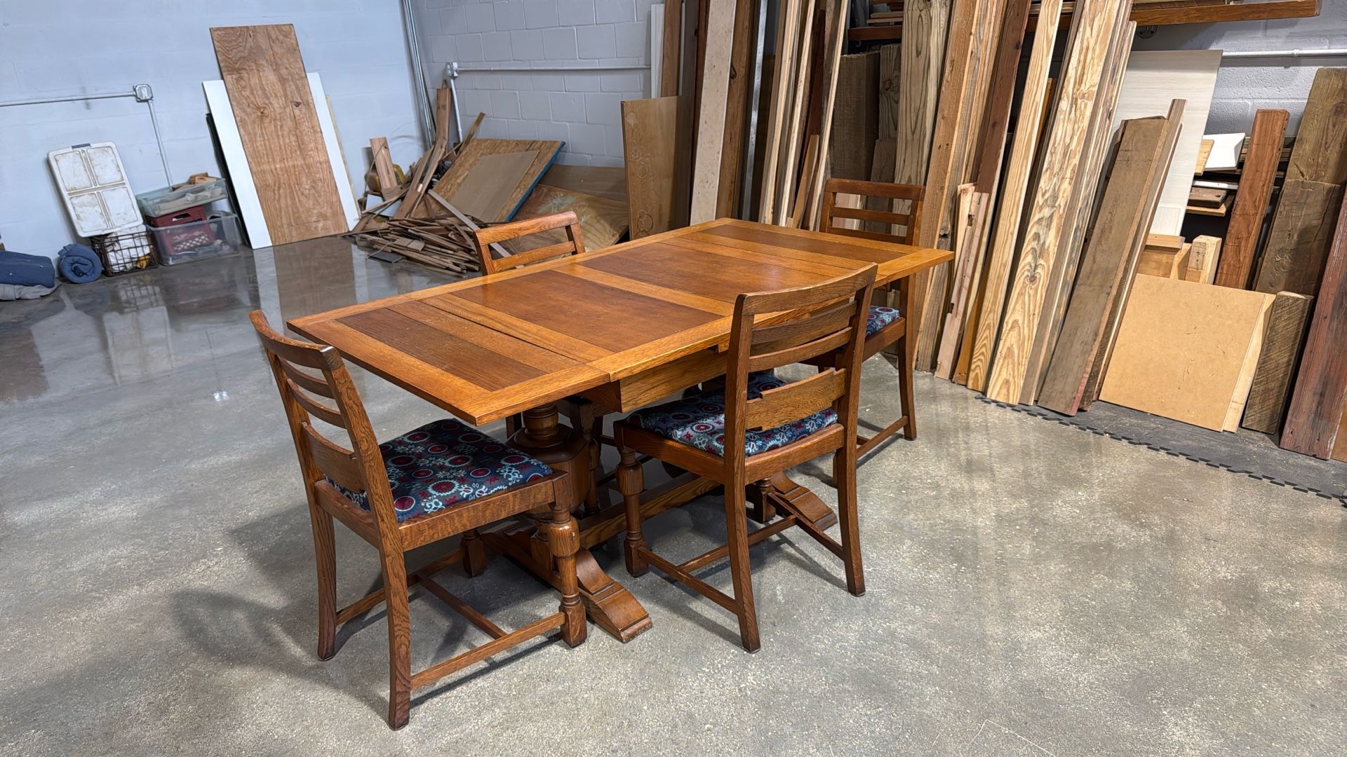 Oak Self Storing Table And Chairs
