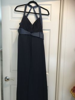 Dark blue gown.
