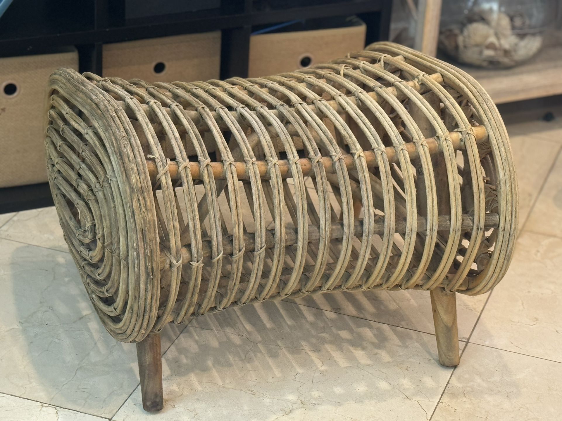 Rattan Curved Twisted Coastal Ottoman