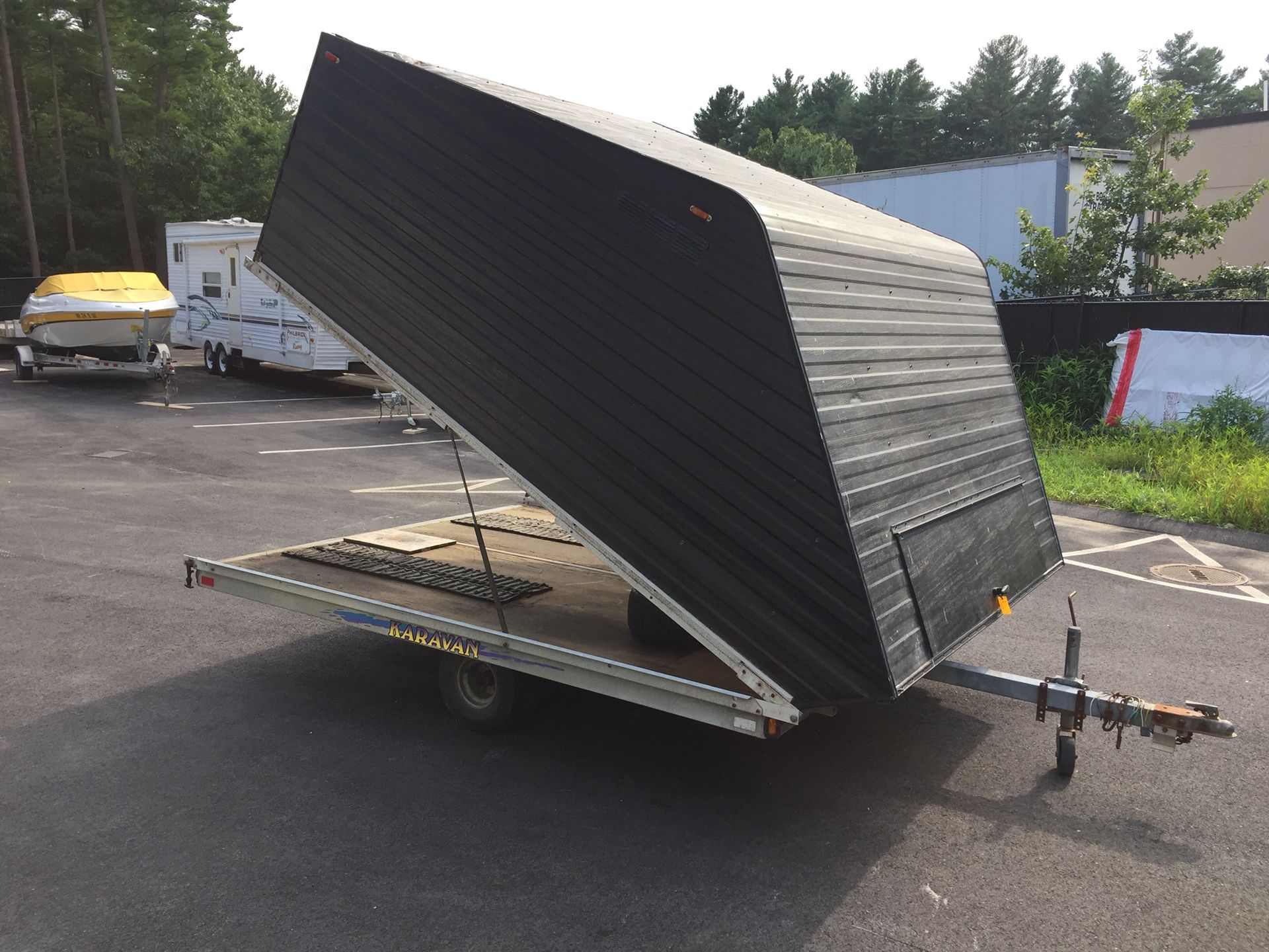 2001 Karavan 10’ x 101” enclosed clam shell snowmobile trailer will trade