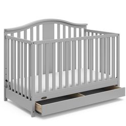 Graco Solano 4-in-1 Convertible Crib with Drawer (Pebble Gray) GREENGUARD Gold Certified, Includes Full-Size Nursery Storage Drawer