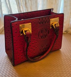 Red Embossed faux Leather Structured Tote Handbag