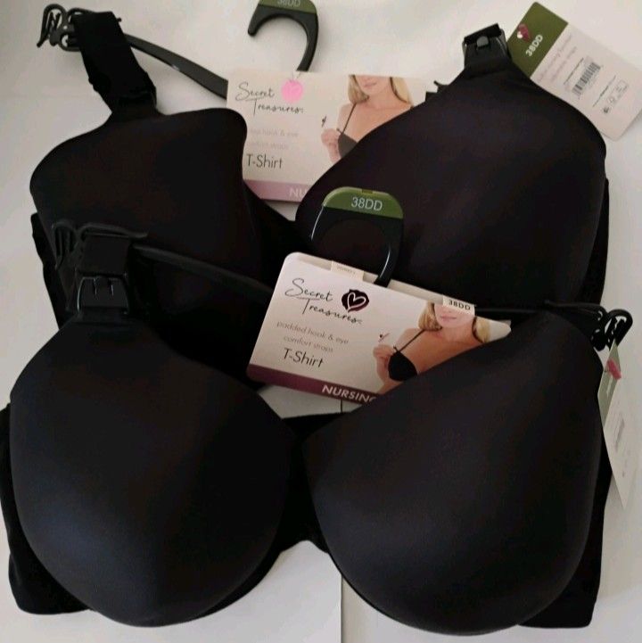2 New Nursing T-Shirt Bra Black 38DD