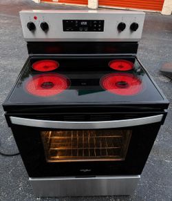 Whirlpool 30-in Glass Top 4 burners 5.3-cu ft Freestanding Electric Range Stainless Steel)