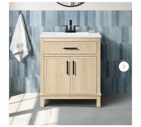 Riley 30 in. Single Sink Freestanding Light Birch Bath Vanity with White Engineered Stone Top (Assembled)