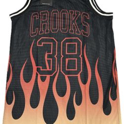 Crooks And Castles Flames Basketball Jersey Men’s Medium New $32 MSRP