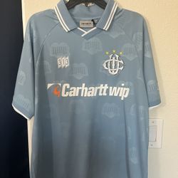 Carhartt WIP Hartts Football Soccer Jersey Light Blue Size S Small Jacquard