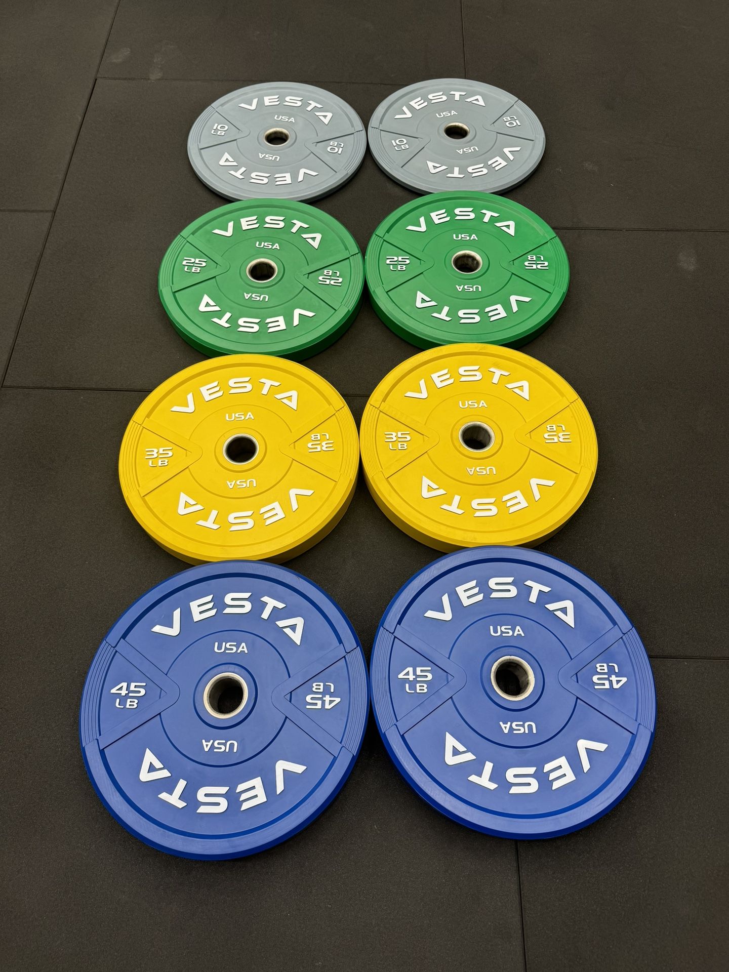 Vesta Color Bumper Plates | 230lbs set | Fitness | Gym | Weights | 2inch holes | New in boxes
