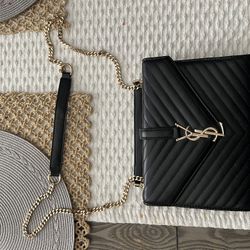 Saint Laurent Black Quilted Leather Monogram Shoulder Bag