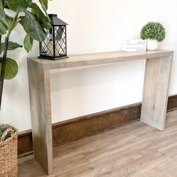 Custom Built Waterfall Entry Table Modern Rustic Contemporary Hand Built Foyer Farmhouse Solid Wood Sofá Table 