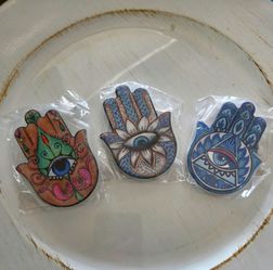 Set of 3 Hamsa Hand Evil Eye Magnets – Colorful Boho Spiritual Decor – New