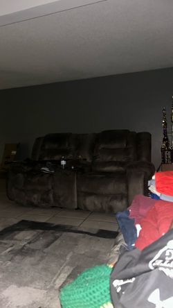Gray Sofa And Love Seat Two Tables And Matching Lamps Must Pick Up Moving Sale Make Offer