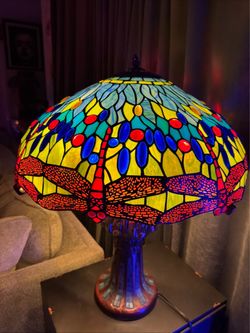 Twin  Scintillate Tiffany Lamps with Mahogany Bronze Base 3 lights not including the base