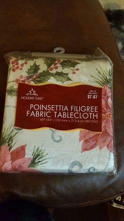 Holiday Time Poinsettia Filigree Fabric Tablecloth