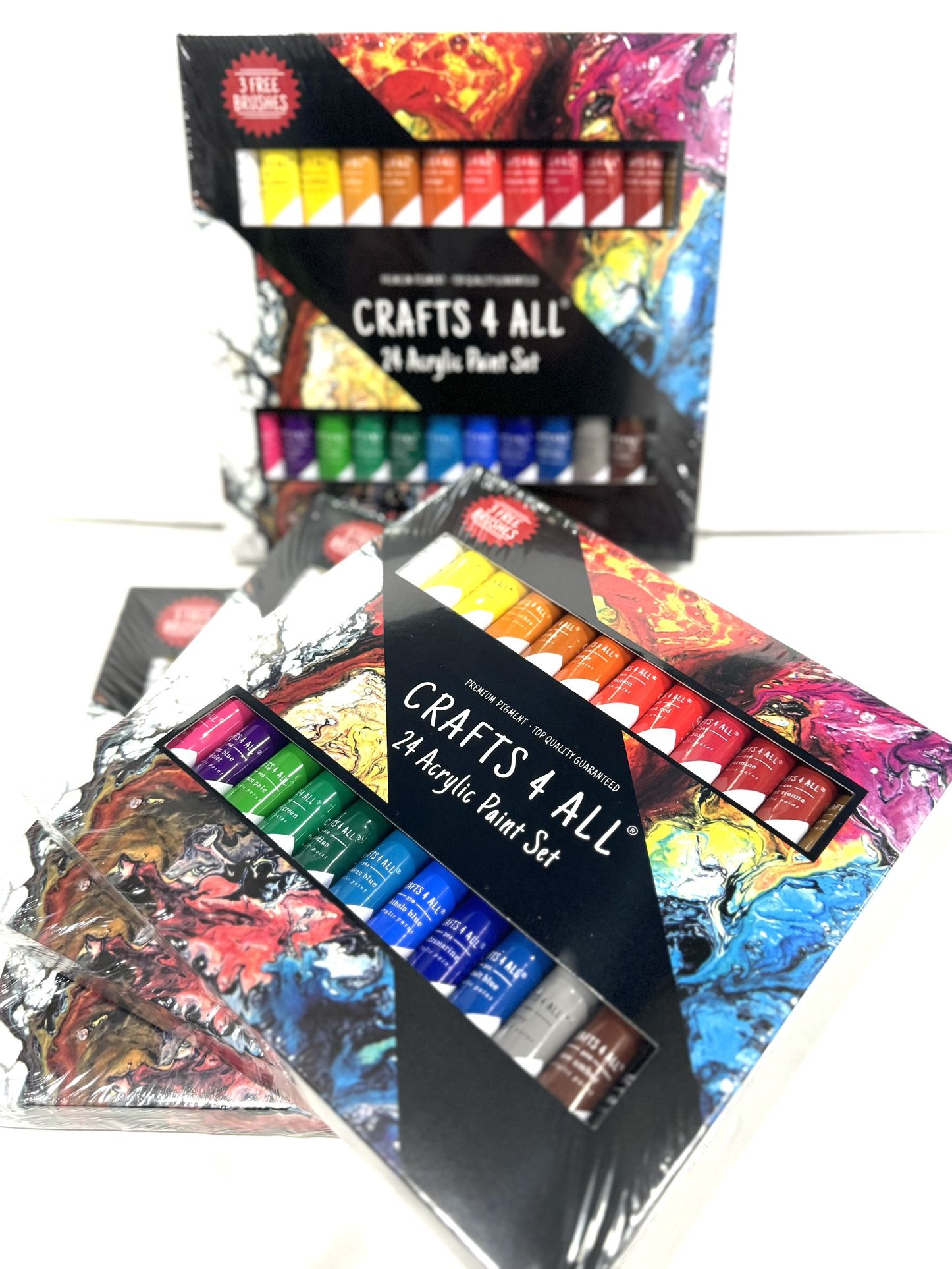 Acrylic Paint Set 24 Premium Colors Kit for Canvas Wood with 3 Quality Brushes