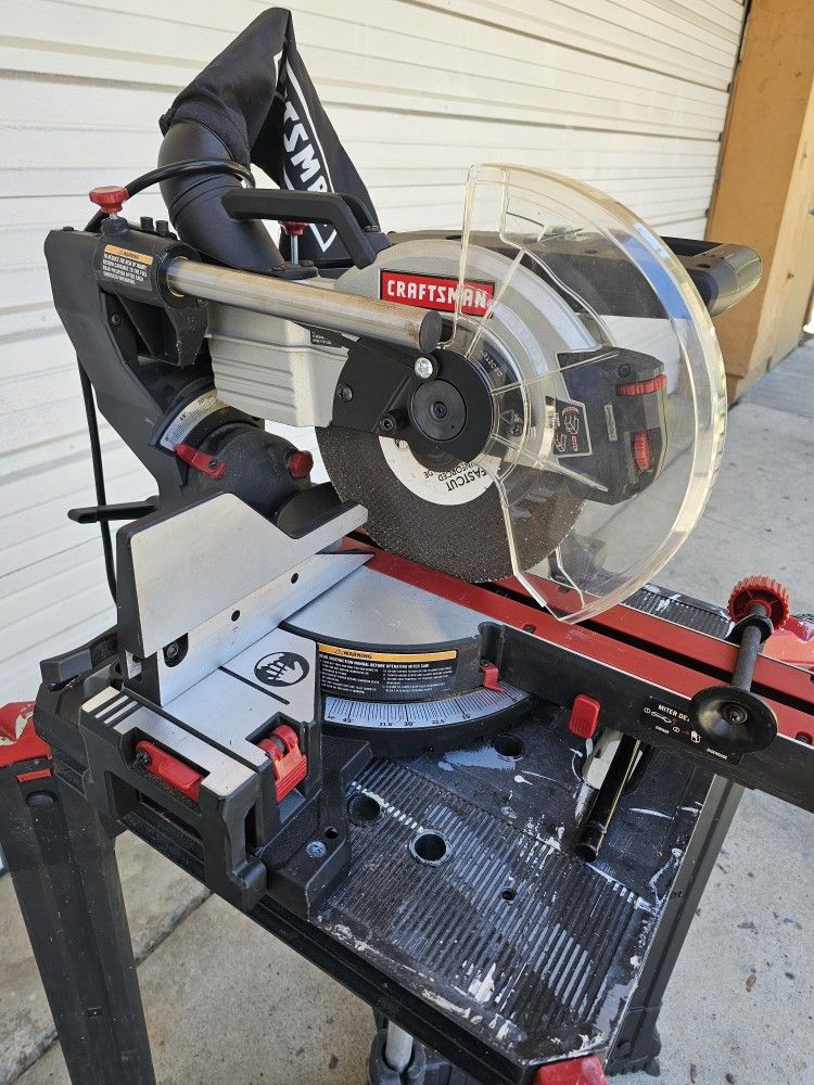 CRAFTSMAN 10-in 15-Amp Single Bevel Sliding Corded Miter Saw With Table And 10+ New Or Near New Blades