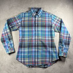 Polo Ralph Lauren Shirt Men’s L Blue Plaid Slim Fit Button Down Oxford New #660