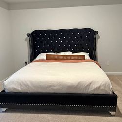 Brand new black upholstered diamond tufted nailhead trim king & queen size bed frame - Mattress | Pay after delivery 🚚