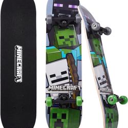 Sakar Minecraft Mob 31 inch Skateboard, 9-ply Maple Deck Skate Board for Cruising, Carving, Tricks and Downhill 