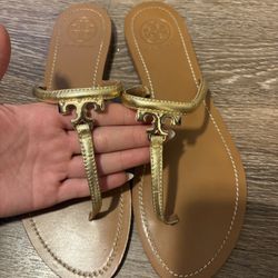 Tory Burch Gold Miller Leather Sandals – Size 10 (Brand New)