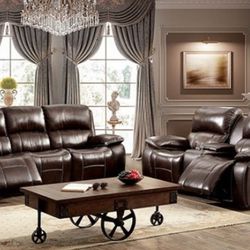 Brand New New Brown Top Grain Leather Reclining Sofa & Loveseat 
