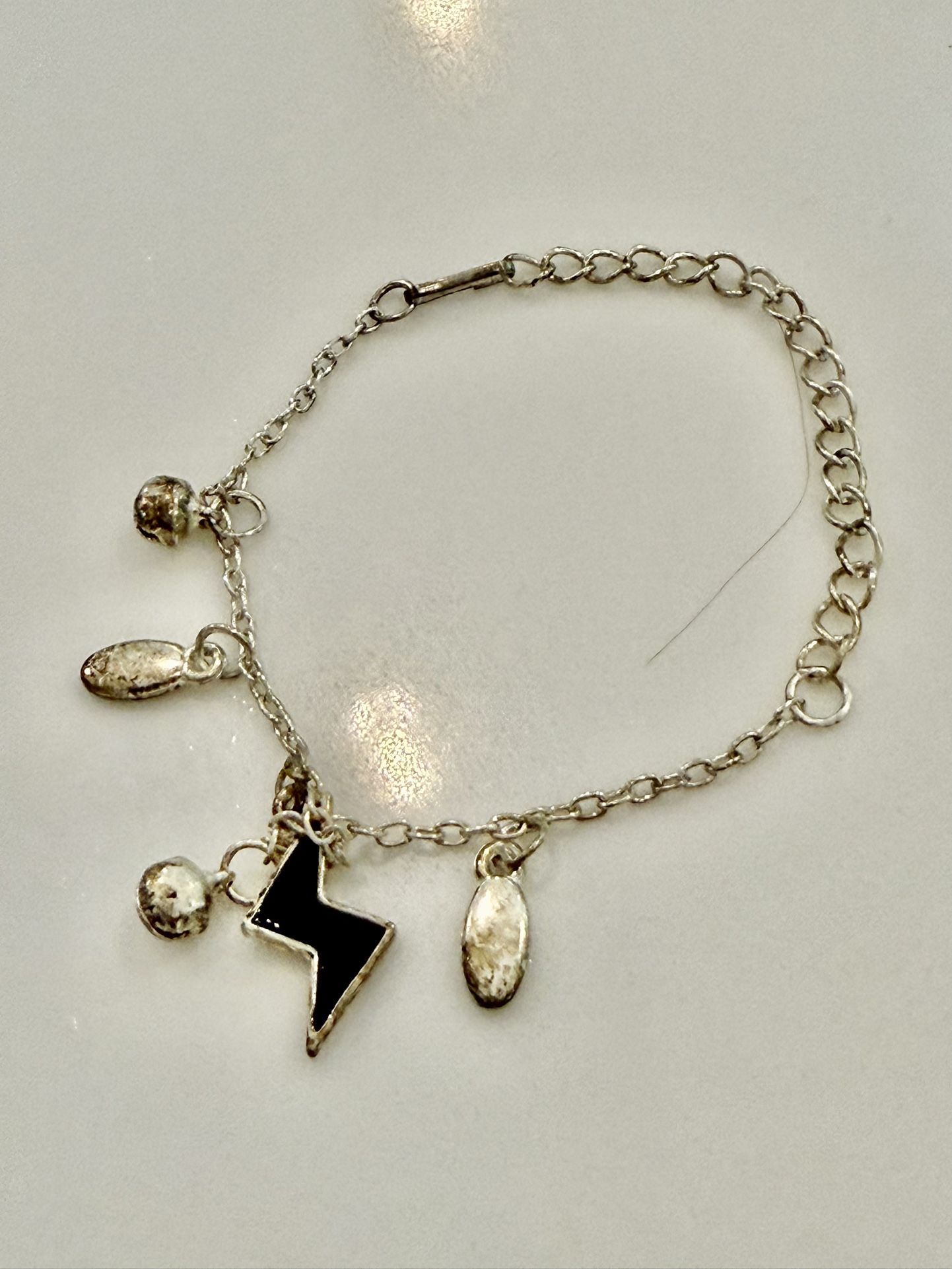 Silver tone Charm Bracelet with Lightning  Bolt 