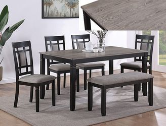 In Stock No Credit Needed Brand New Box Gray Color 6 PC Wood Dining Table Set