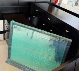 BLACK TALL DRESSER WITH MIRROR