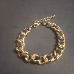 Gold & Black Interwoven Chain Bracelet/Anklet Unisex/Women's 8" With 2" Extra Chain To Use As An Anklet - Mint Condition