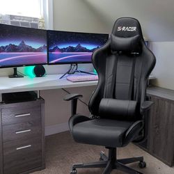 New Gaming / Office Chair High Back Computer PU Leather Desk Chair PC Racing Executive Ergonomic Adjustable Swivel Task Chair with Headrest and Lumbar