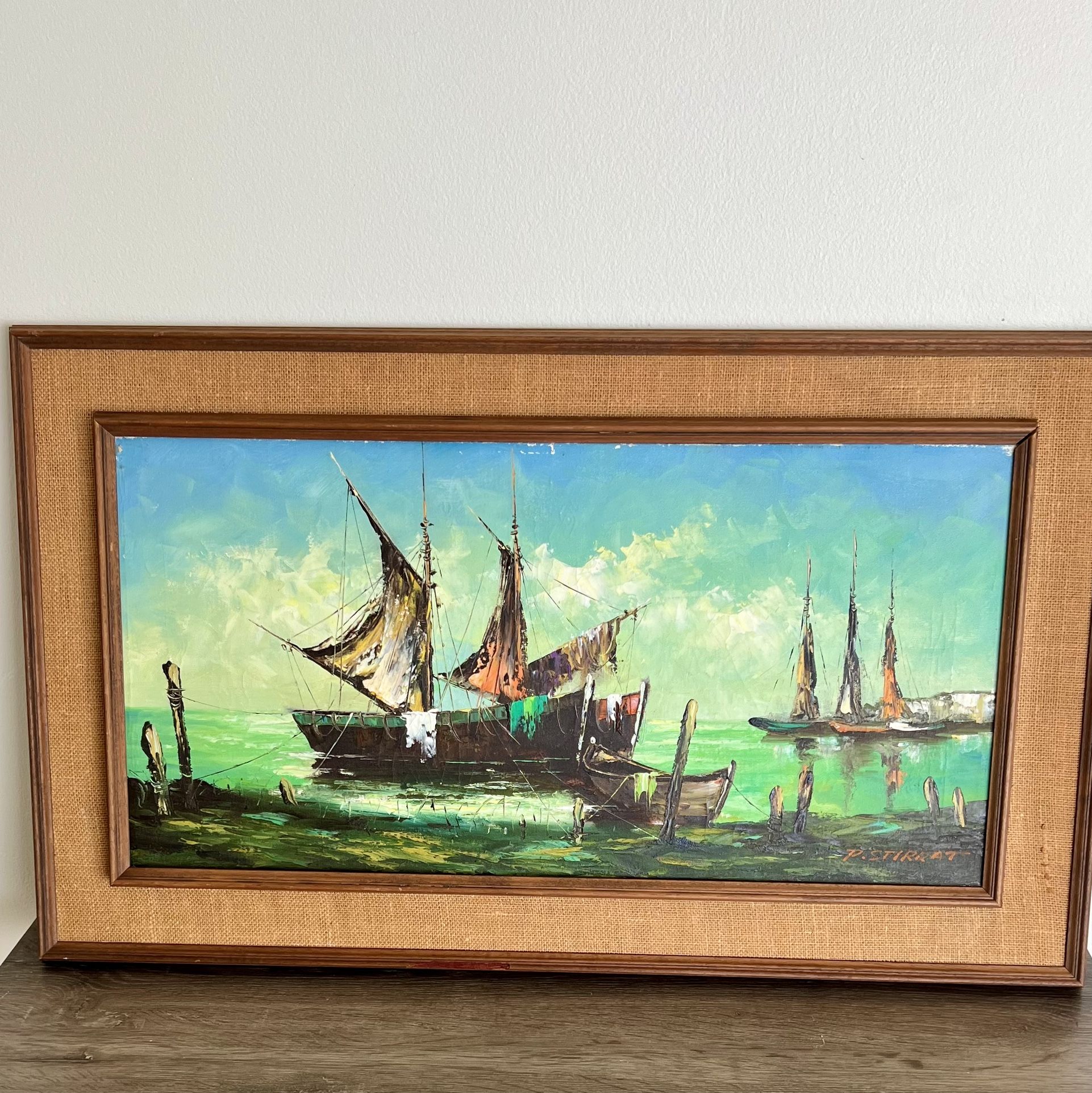 Signed Vintage Original Oil Painting P. Stirrat Approx. 37” x 22” As Framed