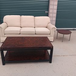 Cream Color Couch And Table Set, Couch L82"W36"H34"