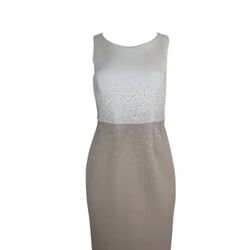 Calvin Klein Size 14 Dress -Beige With White And Beads 