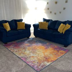 2  Piece Couch Set & Rug (navy Blue Couch )