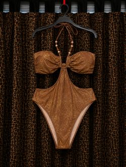 New Size Xl brownish gold sparkle monokini swimsuit