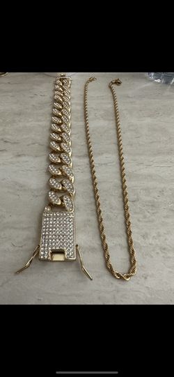 Stainless steel rope chain + Cuban link bracelet set for sale MSRP $120