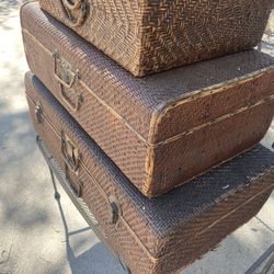 3 Display Antique Suit Cases 