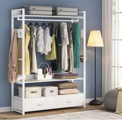 F1537 Freestanding Closet Organizer, Garment Rack with Drawers & Storage Shelves
