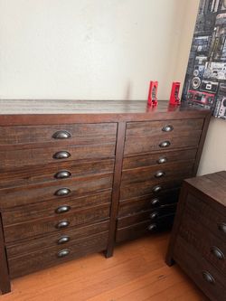 Dark Wood Double Dresser with Cup Pulls