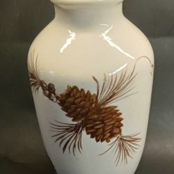 RARE VTG  Art Pottery Vase Signed K Wetterberg Pine Cone White/Brown 1955-57