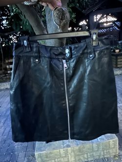 7 for all man kind Black Faux Leather Zip-Front Women's Skirt