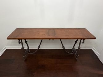 76” Solid Wood Console Table with Wrought Iron Base